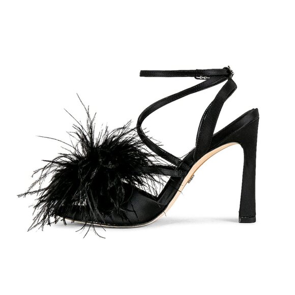 Sam Edelman Layton Feather-Trimmed Satin Sandals, Black, Size 8.5 - Picture 5 of 8